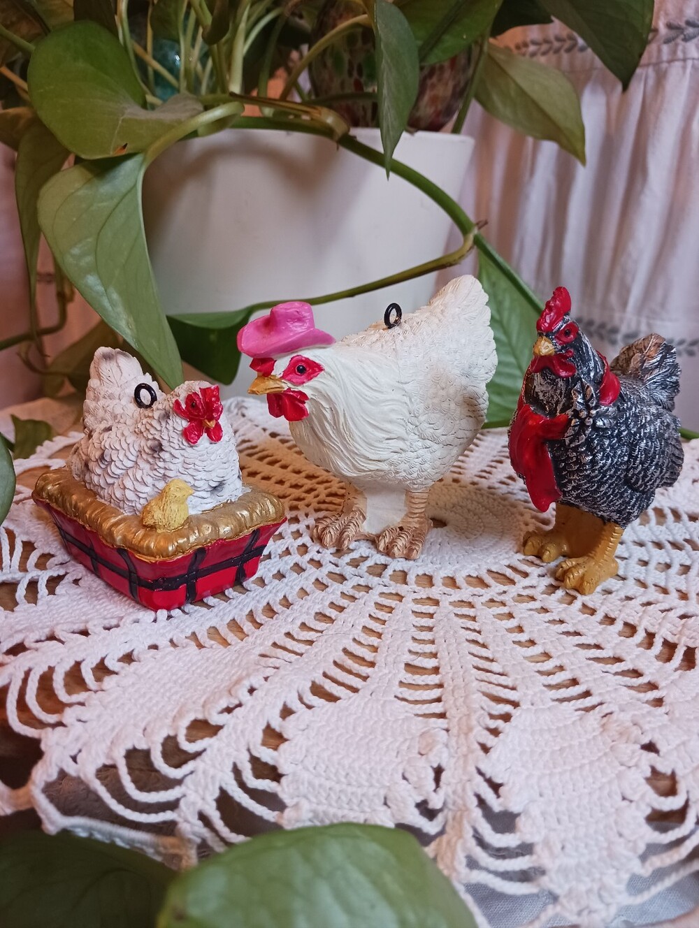 3 Chicken Christmas Ornaments Resin Cute Whimsical Farmhouse Homestead Country